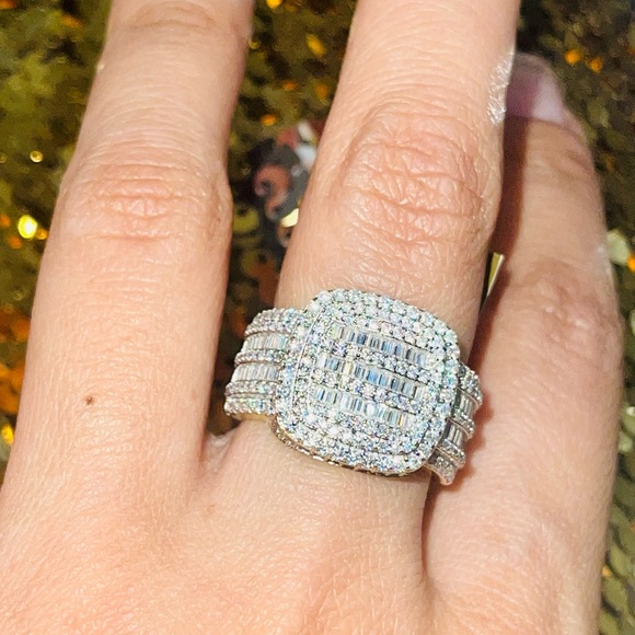 Men's Iced Out GRA Certified Diamond Ring VVS 14k White Gold Vermeil Moissanite - Picture 9 of 10